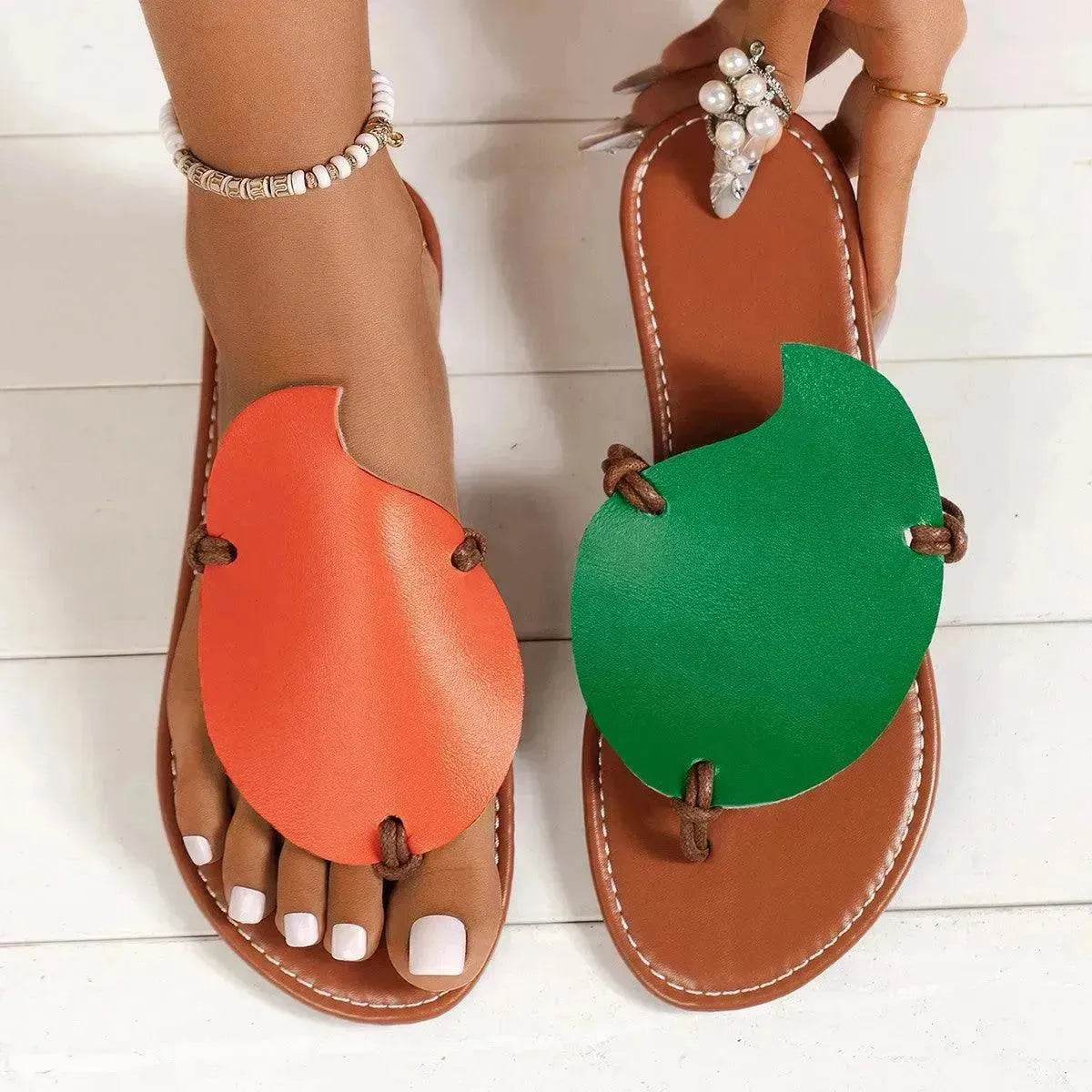 Casual Color-matching Clip-toe Sandals Summer Outdoor Personalized Flat Flip Flop  Slippers For Women. - www.Shopthatapp.com