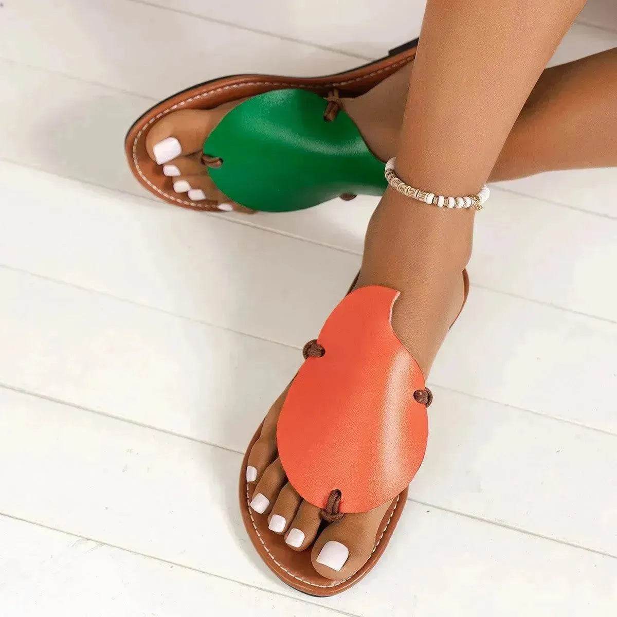 Casual Color-matching Clip-toe Sandals Summer Outdoor Personalized Flat Flip Flop  Slippers For Women. - www.Shopthatapp.com