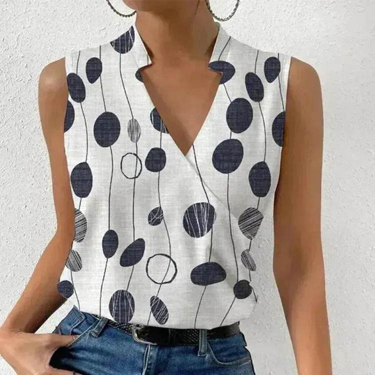 Casual Printed Tops Summer V-neck Sleeveless blouse  evening top women - www.Shopthatapp.com