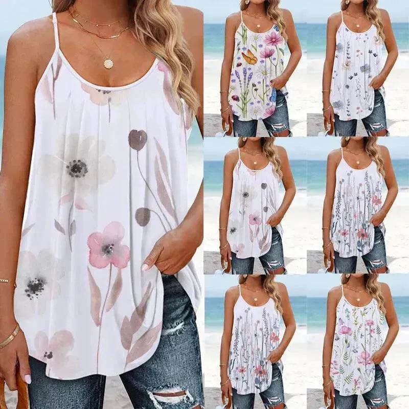 Casual Round Neck sleeveless loose summer Beach top women - www.Shopthatapp.com