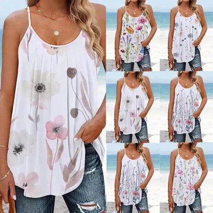 Casual Round Neck sleeveless loose summer Beach top women - www.Shopthatapp.com