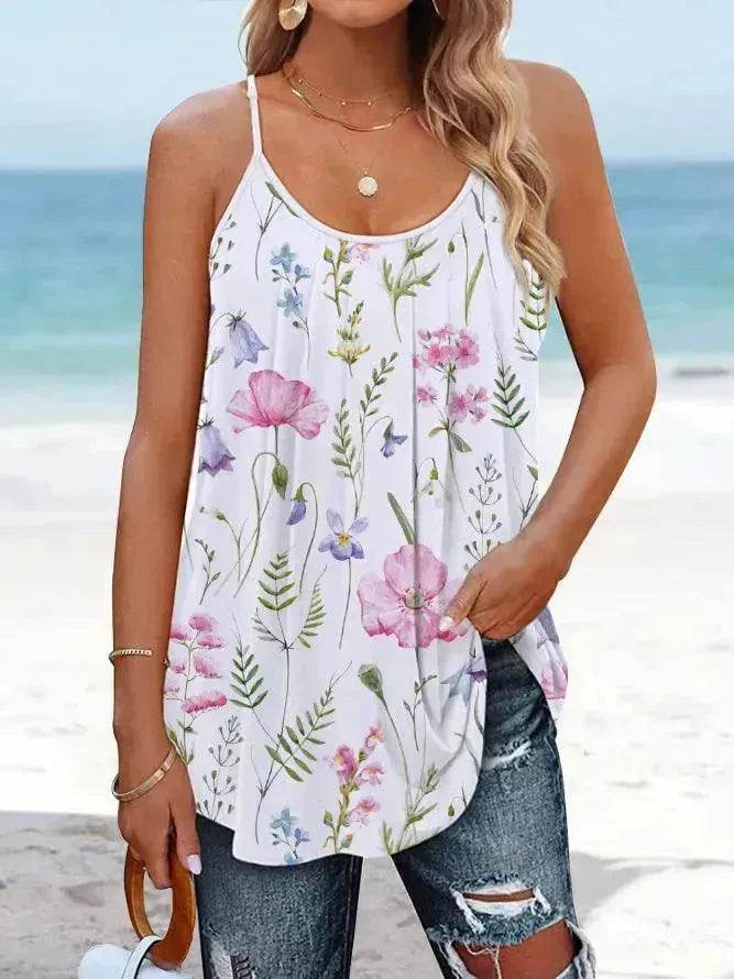 Casual Round Neck sleeveless loose summer Beach top women - www.Shopthatapp.com