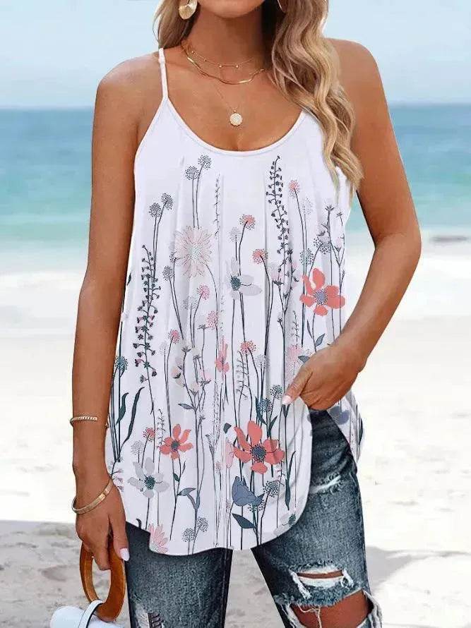 Casual Round Neck sleeveless loose summer Beach top women - www.Shopthatapp.com