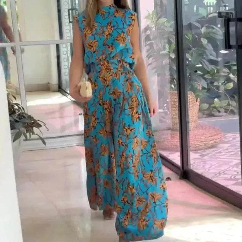 Casual Style Sleeveless High-waisted  2pcs floral Trousers set Women - www.Shopthatapp.com