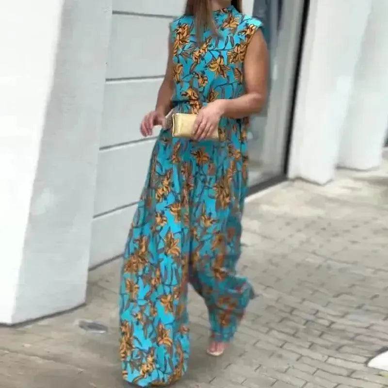 Casual Style Sleeveless High-waisted  2pcs floral Trousers set Women - www.Shopthatapp.com