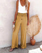 Casual Women's Button Color Elastic Waist Trousers Wide Leg Pants - www.Shopthatapp.com