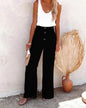 Casual Women's Button Color Elastic Waist Trousers Wide Leg Pants - www.Shopthatapp.com