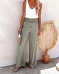 Casual Women's Button Color Elastic Waist Trousers Wide Leg Pants - www.Shopthatapp.com