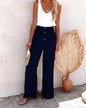 Casual Women's Button Color Elastic Waist Trousers Wide Leg Pants - www.Shopthatapp.com