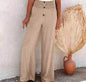 Casual Women's Button Color Elastic Waist Trousers Wide Leg Pants - www.Shopthatapp.com