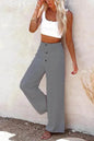 Casual Women's Button Color Elastic Waist Trousers Wide Leg Pants - www.Shopthatapp.com