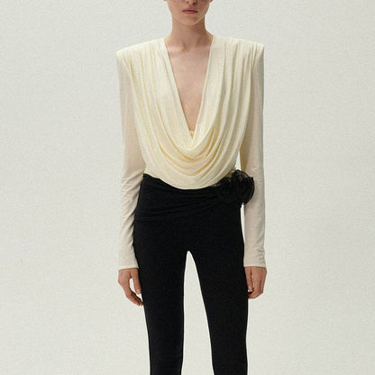 Top Fashion Swing pleated draping cowl neck blouse top - www.Shopthatapp.com