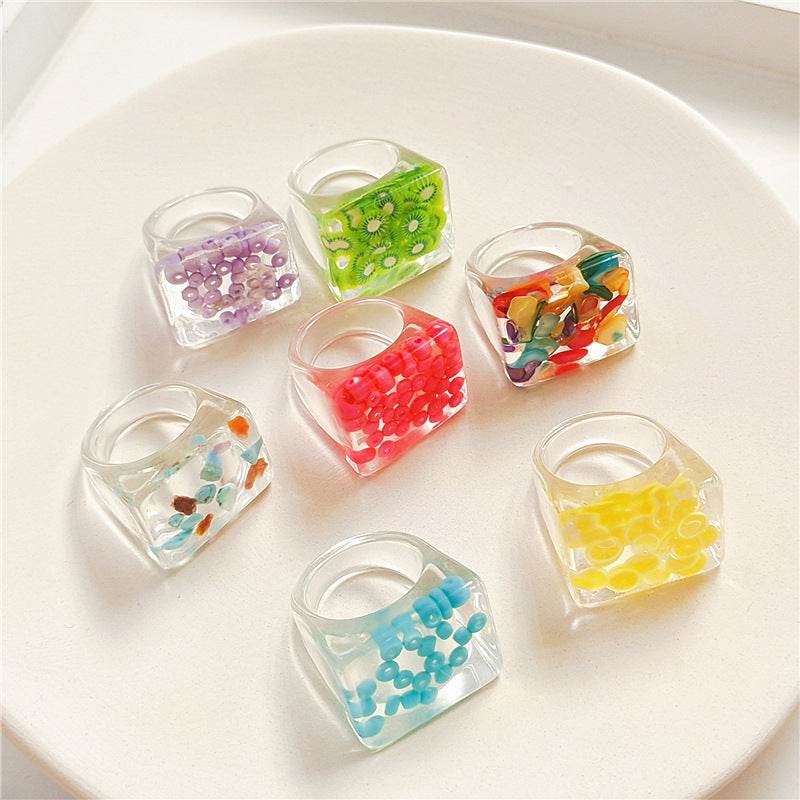 New Transparent Resin Ring Fruit Square Ring Acrylic Ring - www.Shopthatapp.com