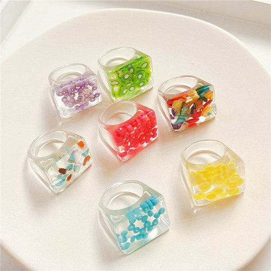New Transparent Resin Ring Fruit Square Ring Acrylic Ring - www.Shopthatapp.com