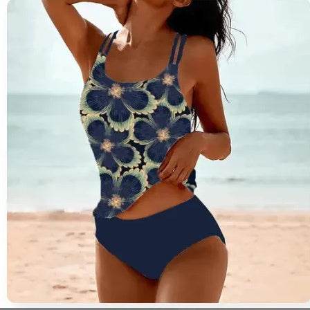 Vintage Printed Split High Waist Conservative Swimwear - www.Shopthatapp.com