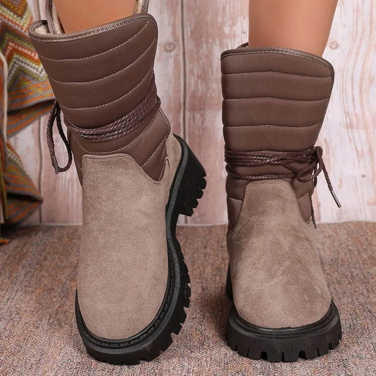 Fashion Mid-calf Snow Boots With Lace-up Design Winter Warm Thickened Low-heeled Boot Women's Casual Shoes Outdoor - www.Shopthatapp.com