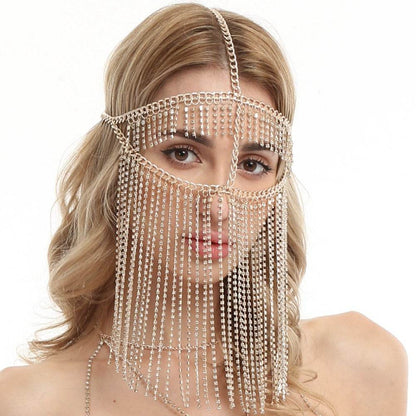 Punk Rhinestone Tassel Fringed Face Mask Head Chains - www.Shopthatapp.com