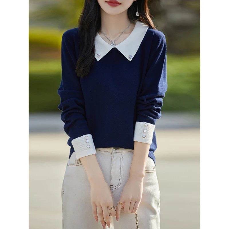 Lapels Bottoming Sweater blouse top For Women - www.Shopthatapp.com