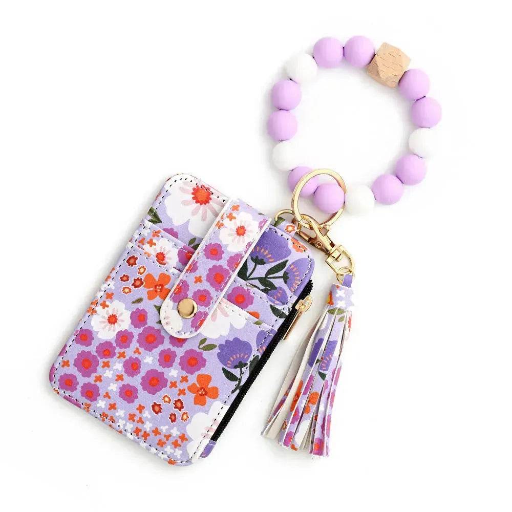 Women's Flora Print Tassel Leather Card Holder Wallet - www.Shopthatapp.com