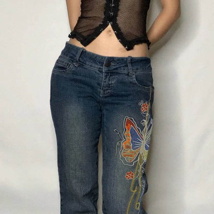 Fashion Women's Sexy High Waist Retro Individual Butterfly Print Bootcut Jeans - www.Shopthatapp.com
