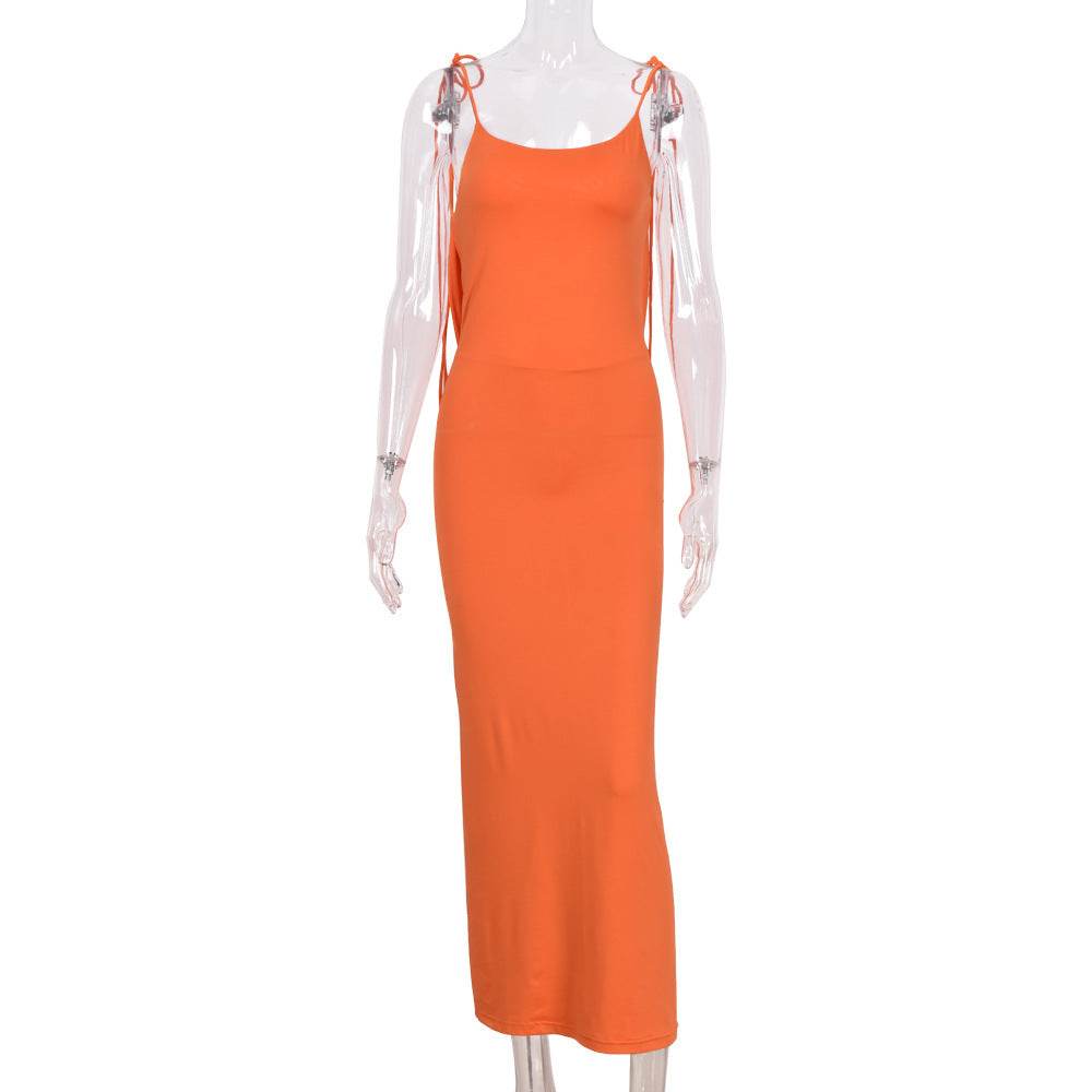 Cryptographic Elegant Spaghetti Strap Sexy Backless Draped Maxi Dress for Women Sleeveless Night Club Party Long Dresses Summer - www.Shopthatapp.com