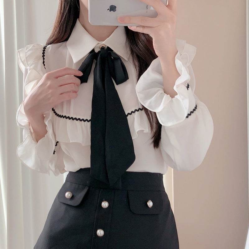 Elegant Bow Ruffled Tied Flared long Sleeves Shirt For Women - www.Shopthatapp.com
