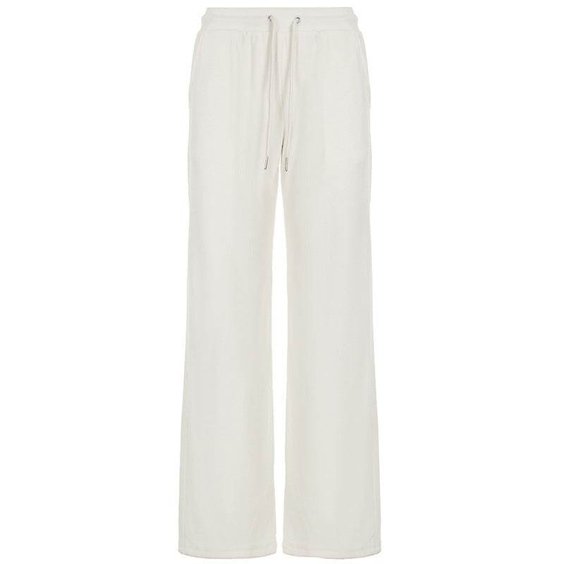 Pure Color Minimal Versatile Sports Style Low Waist Lace-up Draping Mop Straight-leg Trousers - www.Shopthatapp.com