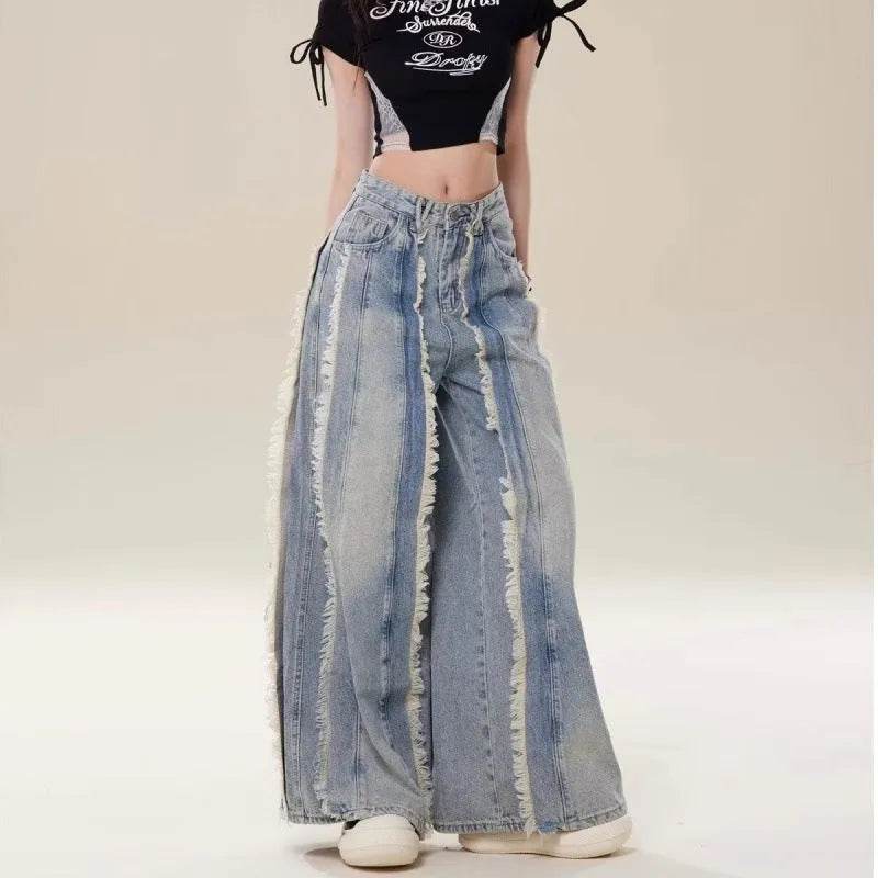 Jeans Destroyed Loose Burrs Wide Leg Bootcut Pants - www.Shopthatapp.com
