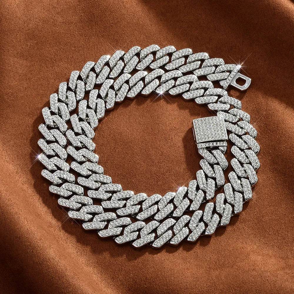 Box Buckle 14mm Bar Cuban Link Chain Bracelet and Necklace 2pcs - www.Shopthatapp.com