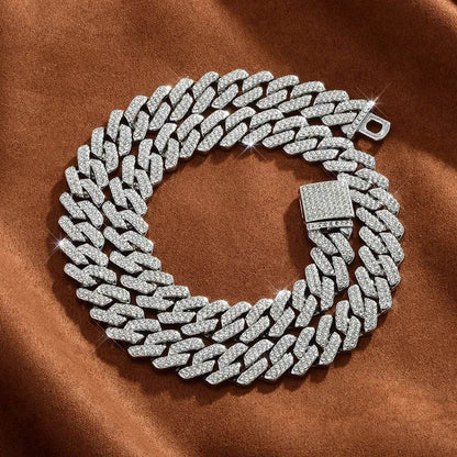 Box Buckle 14mm Bar Cuban Link Chain Bracelet and Necklace 2pcs - www.Shopthatapp.com