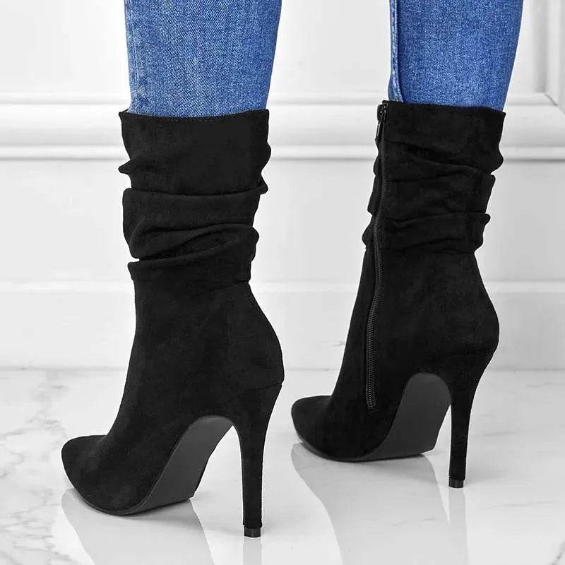 Pointed Toe Stiletto Heel Ankle Boots For Women Side Zipper Shoes - www.Shopthatapp.com