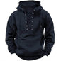 Men's Outdoor Retro Lace-up Hooded Long-sleeved T-shirt Casual Pullover top sweatshirt - www.Shopthatapp.com