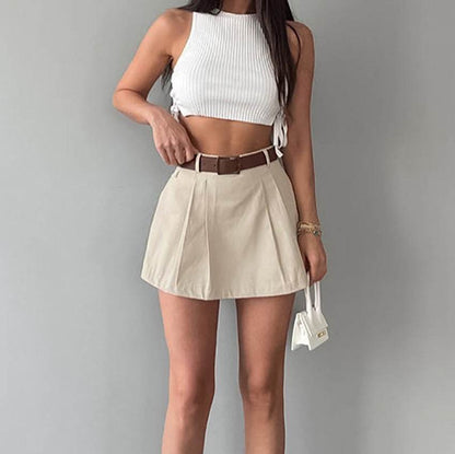 Women's Fashion Solid Color High Waist Mini Skort - www.Shopthatapp.com