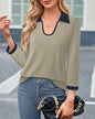 Casual Color Matching Lapel Long Sleeve Blouse Top Women - www.Shopthatapp.com