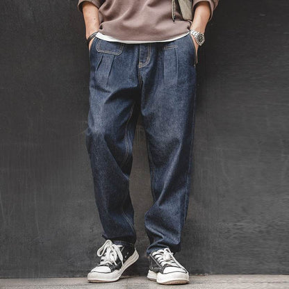 Vintage Denim Washed Elastic Waist Loose Jeans Cityboy Wide Leg Tapered Pants Men - www.Shopthatapp.com