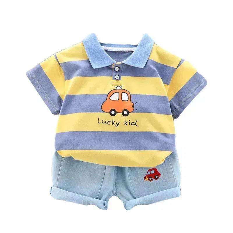 Boys' Summer Short Sleeve Korean Style Lapel Polo Shirt and Short Pant Two piece for boys - www.Shopthatapp.com