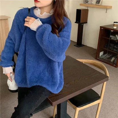 Autumn Winter Mink-like Wool Thick Plush Pullover Sweater for Women - www.Shopthatapp.com
