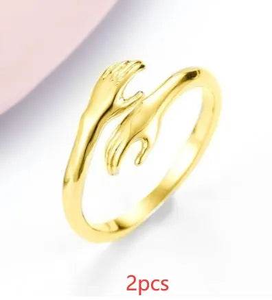 Alloy Simple Hands Hug Ring Opening Adjustable Jewelry - www.Shopthatapp.com