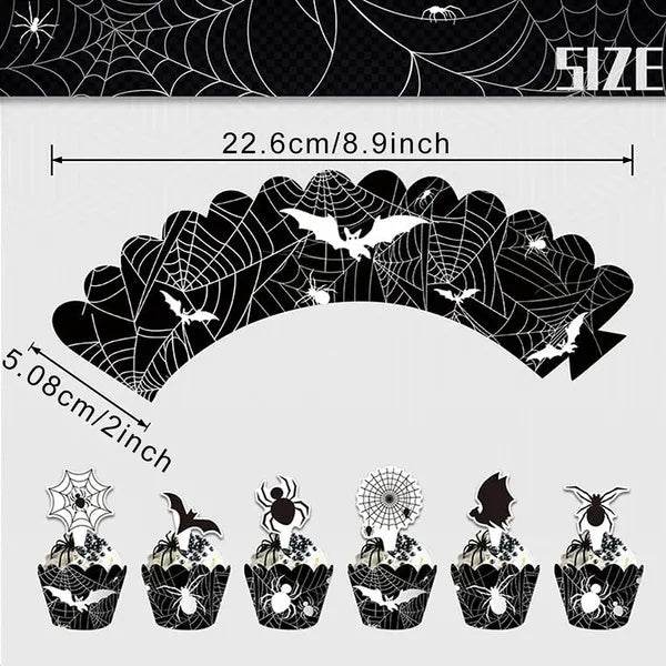 3 Tier Halloween Cupcake Stand Black Spider Web Cardboard Cupcake Stand Spider Bat Cupcake Toppers Halloween Cupcake Holder Tower For Halloween Birthday Party Supplies - www.Shopthatapp.com