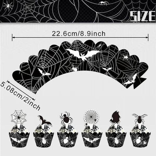 3 Tier Halloween Cupcake Stand Black Spider Web Cardboard Cupcake Stand Spider Bat Cupcake Toppers Halloween Cupcake Holder Tower For Halloween Birthday Party Supplies - www.Shopthatapp.com