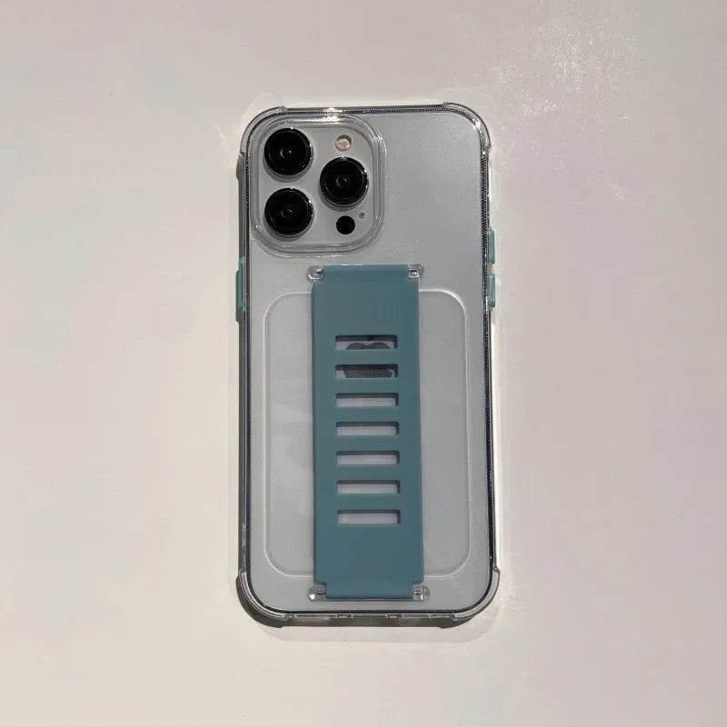 Transparent Case Wrist Strap Bracket Non-slip Phone Case - www.Shopthatapp.com
