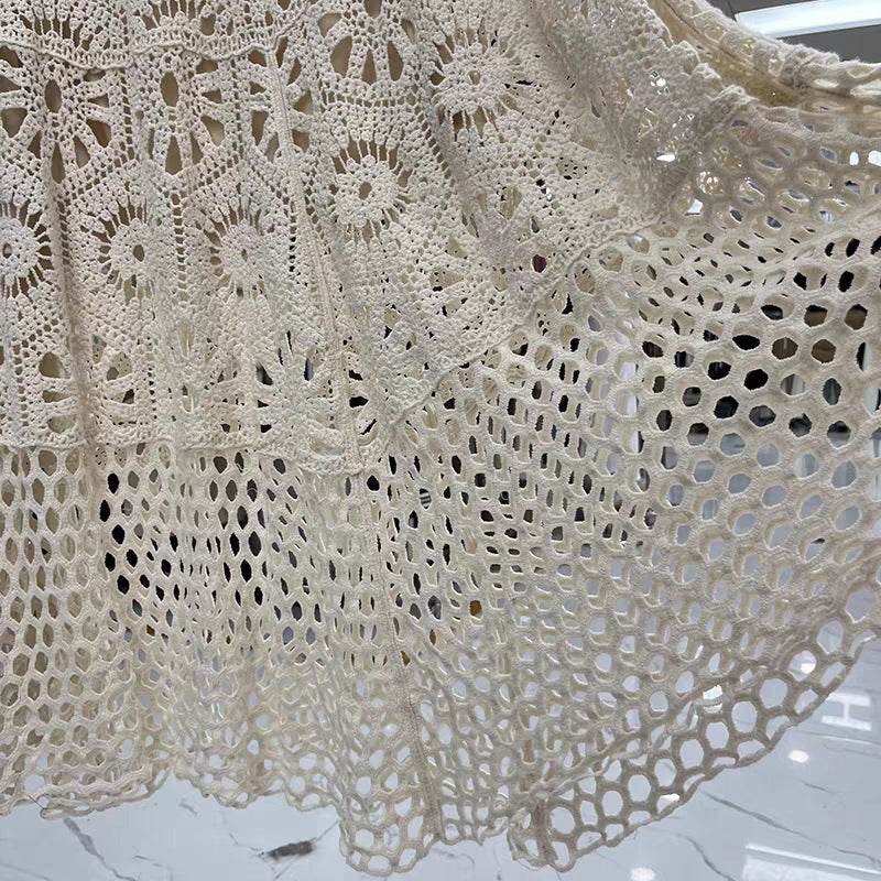 Spring Summer Crochet Lace Patchwork A- Line Beach Skirt Holiday Style Hollow-out flared flowy Maxi Skirt - www.Shopthatapp.com