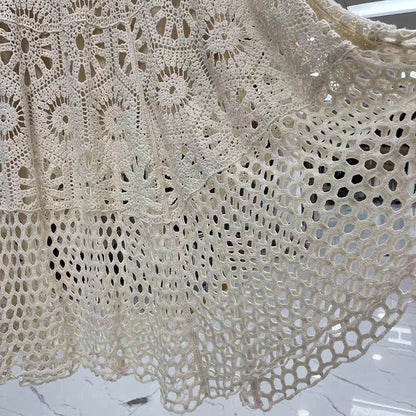 Spring Summer Crochet Lace Patchwork A- Line Beach Skirt Holiday Style Hollow-out flared flowy Maxi Skirt - www.Shopthatapp.com