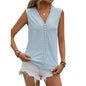 Summer Sleeveless Lace Blouse Tops Women V-neck top - www.Shopthatapp.com
