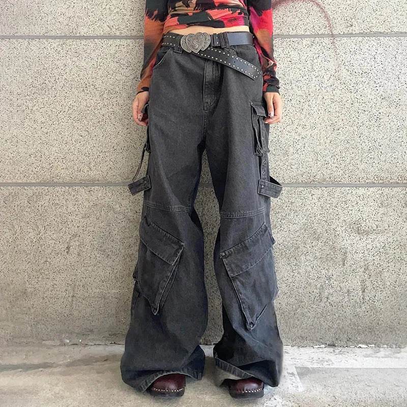 Ribbon Multi-pocket Workwear Baggy Jeans Pant For Women - www.Shopthatapp.com