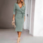 Autumn And Winter V-neck Long Sleeve Knitted sweater Wrap Dress - www.Shopthatapp.com