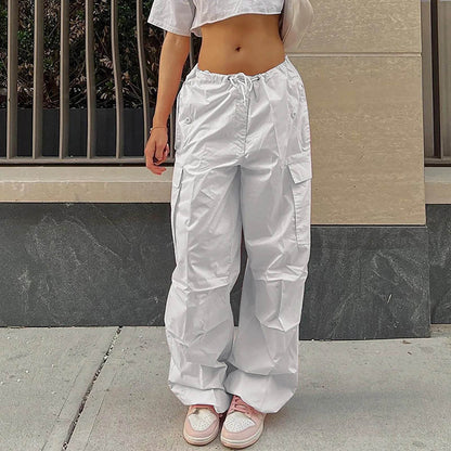 Casual Cargo Pants For Women Solid Color Drawstring Pocket Design Fashion Street Trousers Girls - www.Shopthatapp.com