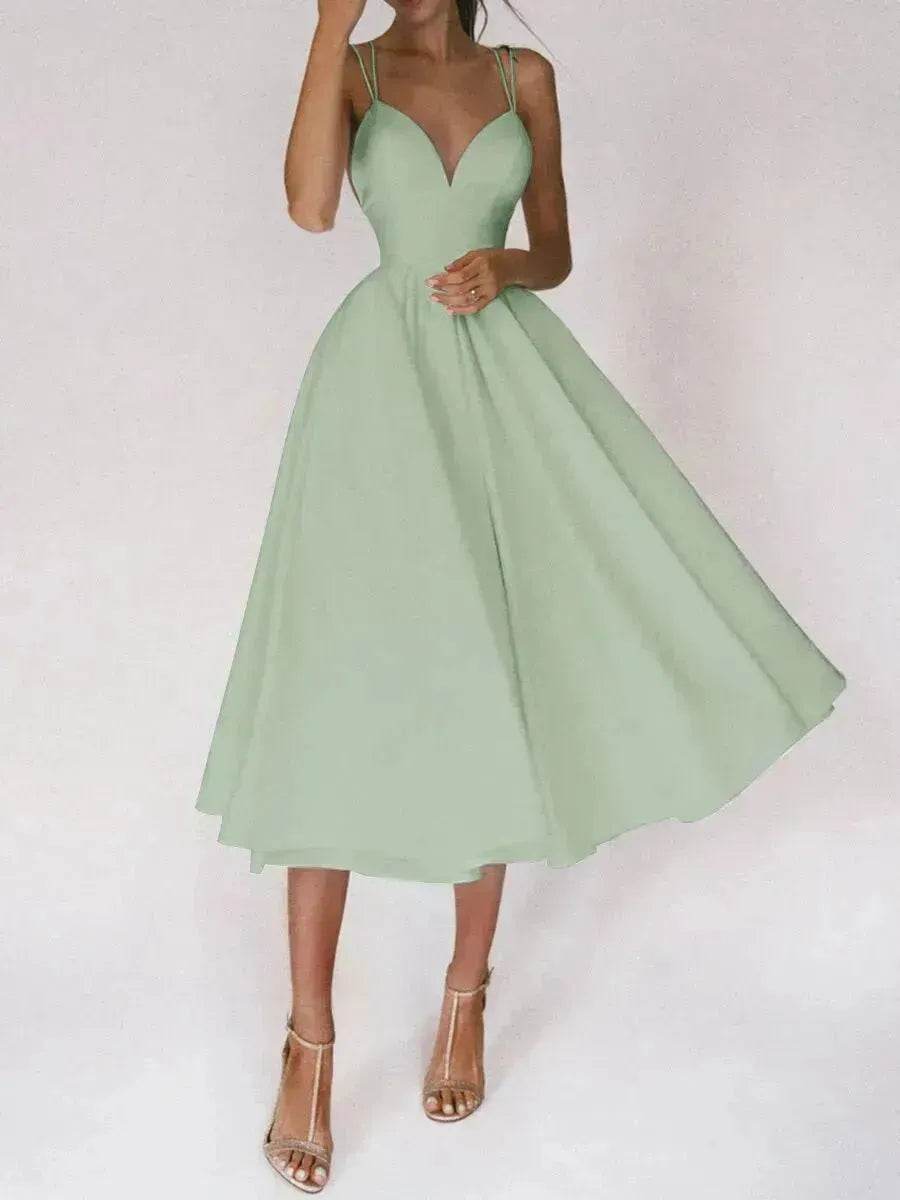 Charming V-neck Suspender Dress Summer Fashion A-Line Long Dresses For Women Sleeveless Skater Dress for Wedding cocktail evening  dinner party events - www.Shopthatapp.com