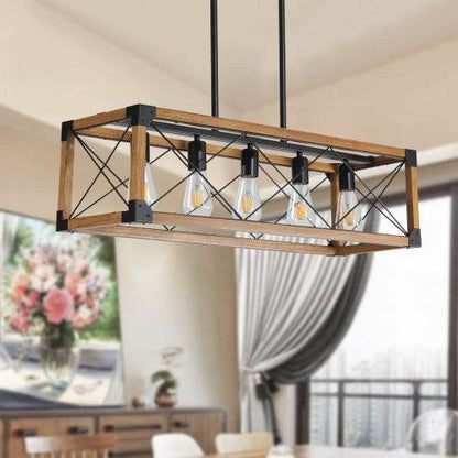 5 Lights Vintage Farmhouse Chandelier For Kitchen, Living Room, Dining Room Walnut - No Bulbs - www.Shopthatapp.com