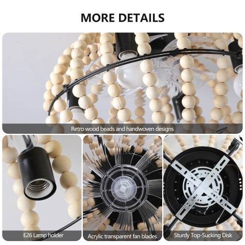 Beaded Fan Lamp Wooden Beaded Chandelier Oak White - www.Shopthatapp.com